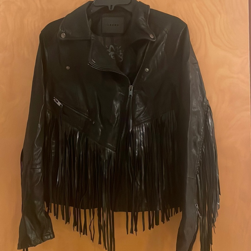 Blank NYC faux-leather fringe jacket in black